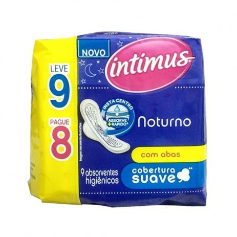 Absorvente Intimus Gel Leve 9 Pague 8 Noturno com Abas Cobertura Suave